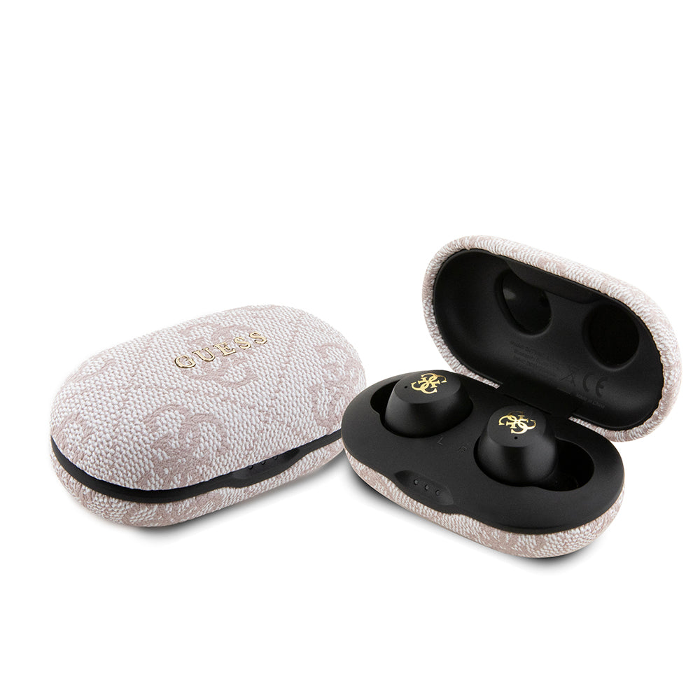 Guess TWS Kulak İçi Bluetooth Kulaklık Klasik Metal Yazı Logolu Pembe