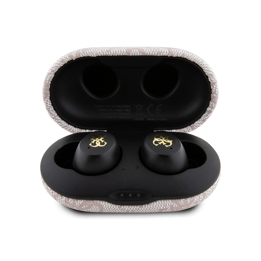 Guess TWS Kulak İçi Bluetooth Kulaklık Klasik Metal Yazı Logolu Pembe