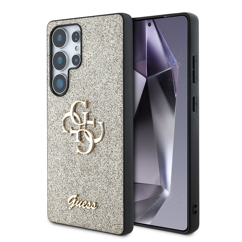 Galaxy S25 Ultra Kılıf Guess 4G Büyük Metal Logolu Glitter Kapak Gold