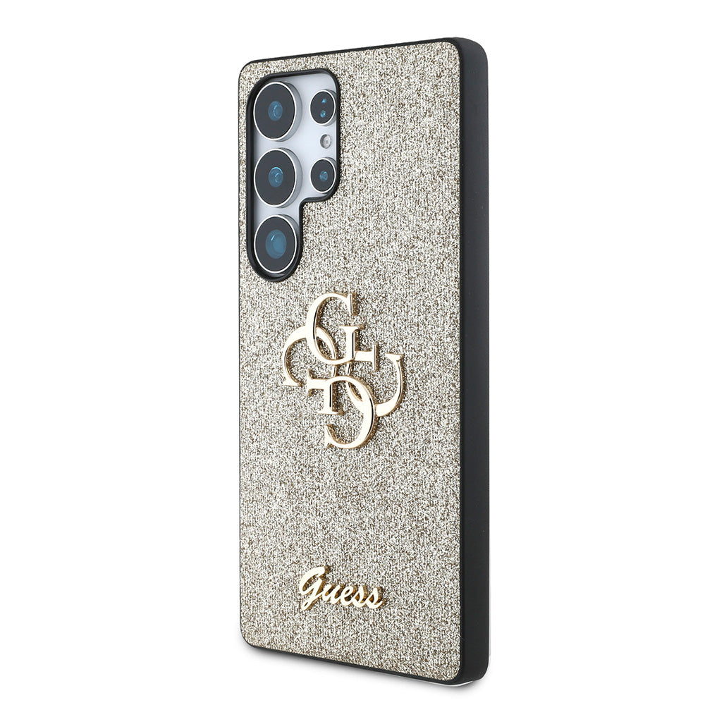 Galaxy S25 Ultra Kılıf Guess 4G Büyük Metal Logolu Glitter Kapak Gold