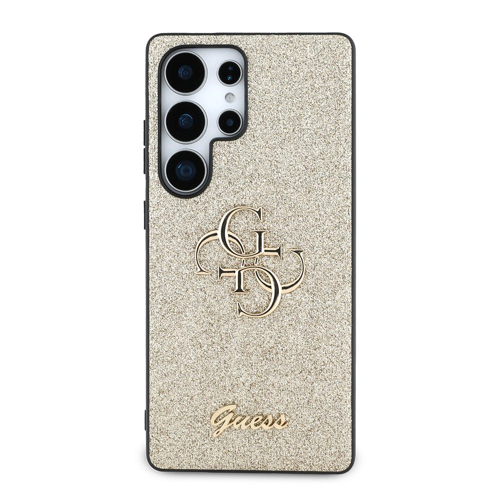 Galaxy S25 Ultra Kılıf Guess 4G Büyük Metal Logolu Glitter Kapak Gold