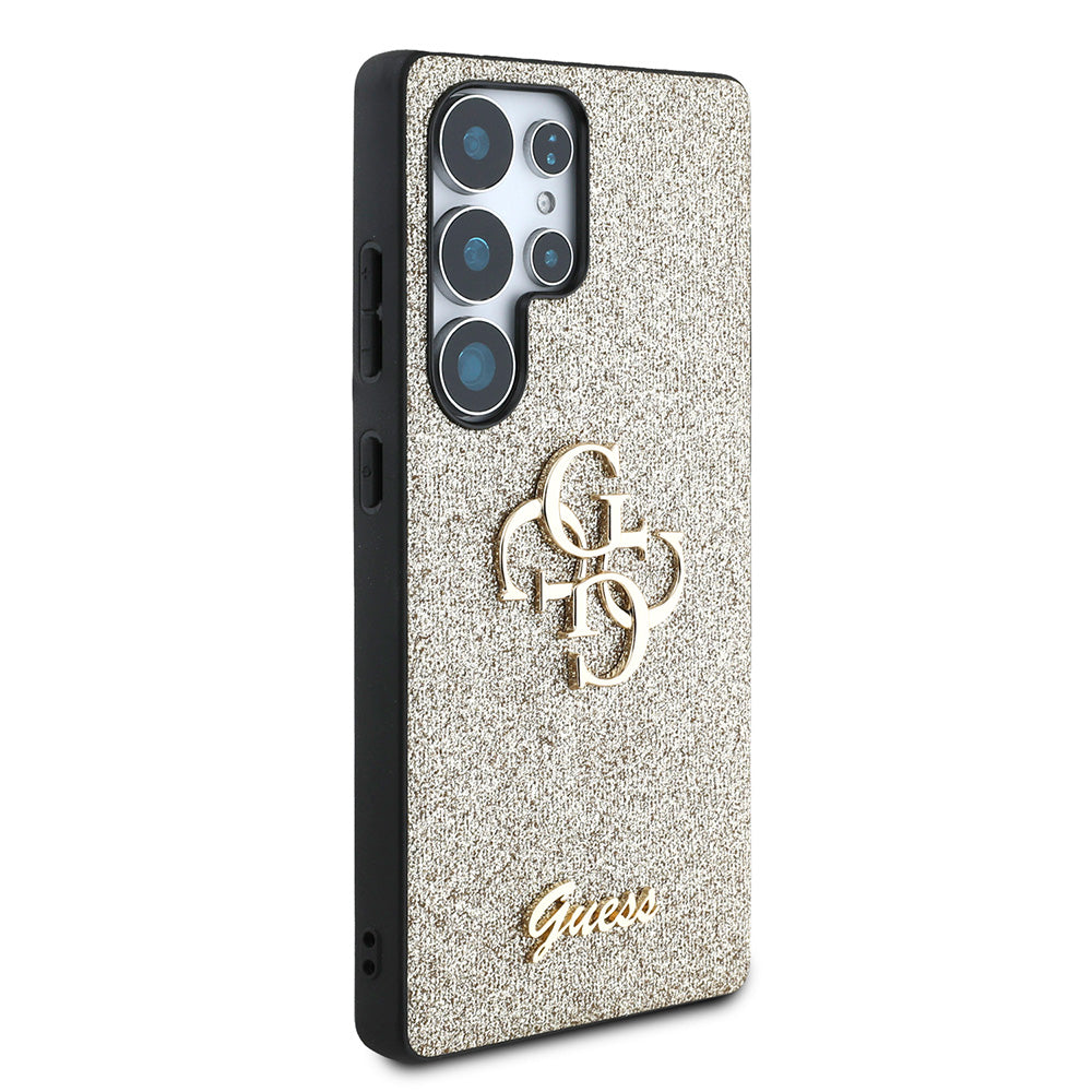Galaxy S25 Ultra Kılıf Guess 4G Büyük Metal Logolu Glitter Kapak Gold