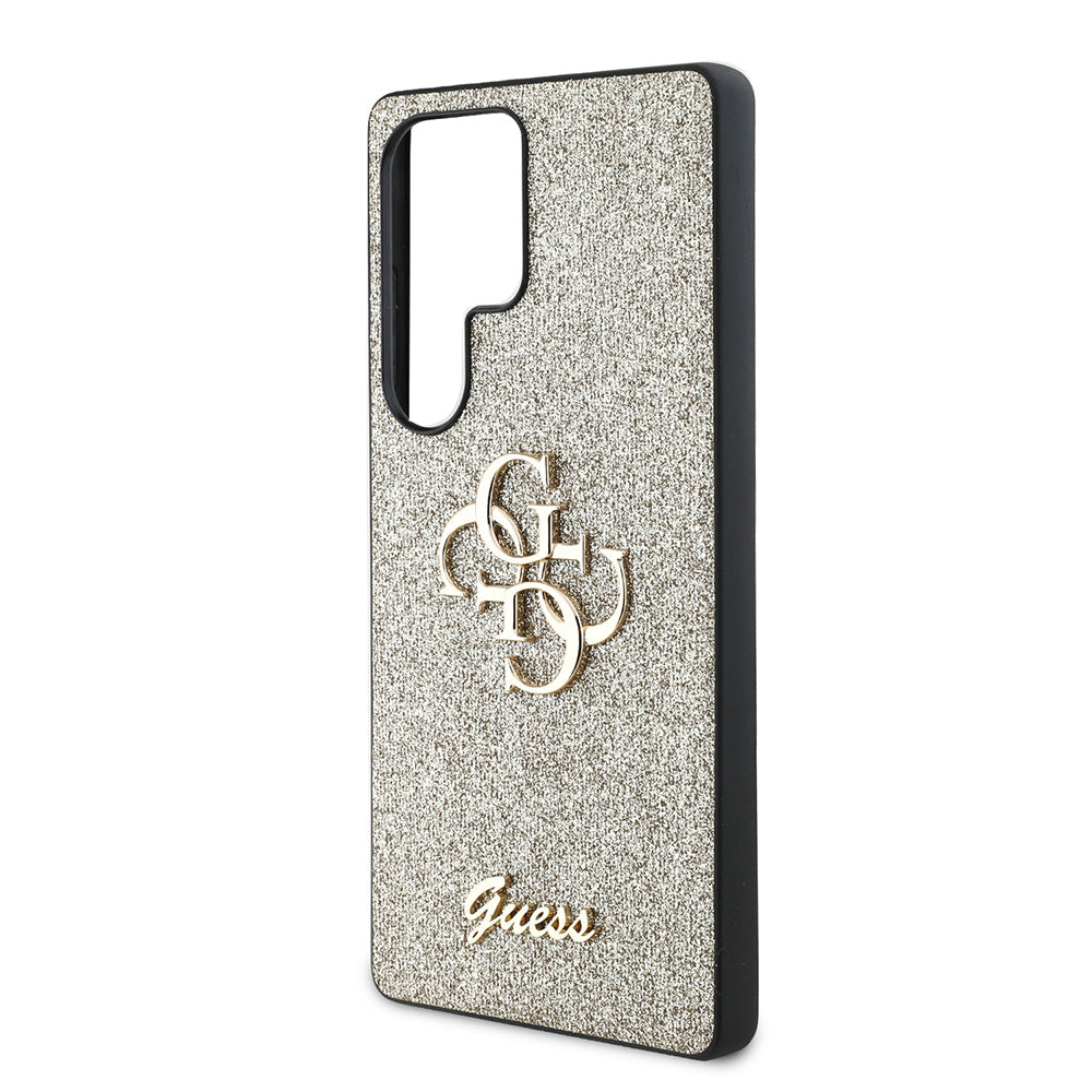 Galaxy S25 Ultra Kılıf Guess 4G Büyük Metal Logolu Glitter Kapak Gold