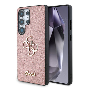 Galaxy S25 Ultra Kılıf Guess 4G Büyük Metal Logolu Glitter Kapak Pembe