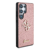 Galaxy S25 Ultra Kılıf Guess 4G Büyük Metal Logolu Glitter Kapak Pembe