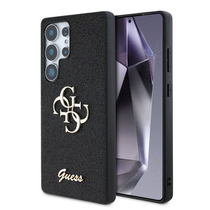 Galaxy S25 Ultra Kılıf Guess 4G Büyük Metal Logolu Glitter Kapak Siyah