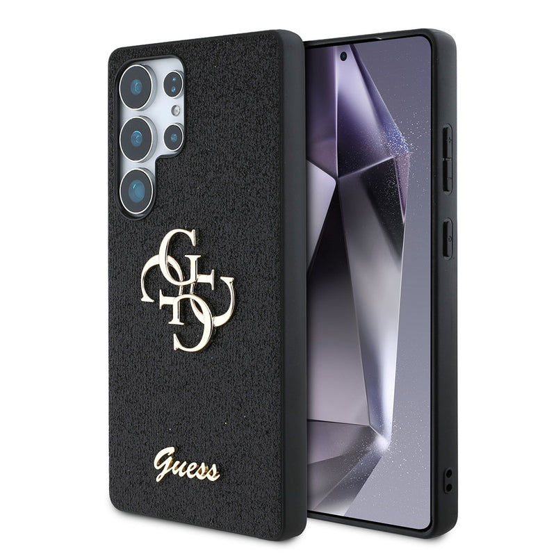 Galaxy S25 Ultra Kılıf Guess 4G Büyük Metal Logolu Glitter Kapak Siyah