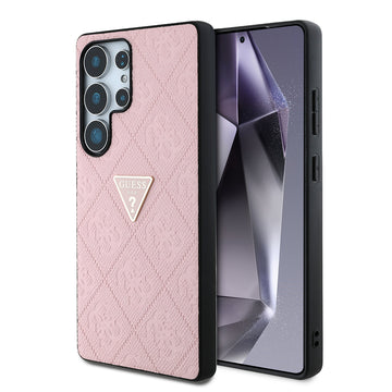 Galaxy S25 Ultra Kılıf Guess 4G Desenli Sıcak Damgalı Üçgen Logolu Kapak Pembe