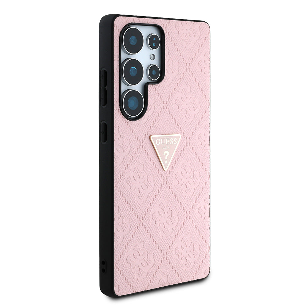Galaxy S25 Ultra Kılıf Guess 4G Desenli Sıcak Damgalı Üçgen Logolu Kapak Pembe