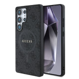 Galaxy S25 Ultra Kılıf Guess Magsafe Uyumlu PU Halkalı 4G Desenli Yazı Logolu Kapak Siyah