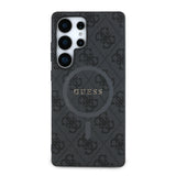 Galaxy S25 Ultra Kılıf Guess Magsafe Uyumlu PU Halkalı 4G Desenli Yazı Logolu Kapak Siyah
