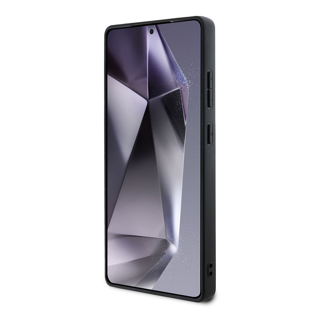 Galaxy S25 Ultra Kılıf Guess Magsafe Uyumlu PU Halkalı 4G Desenli Yazı Logolu Kapak Siyah