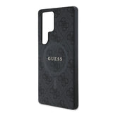 Galaxy S25 Ultra Kılıf Guess Magsafe Uyumlu PU Halkalı 4G Desenli Yazı Logolu Kapak Siyah