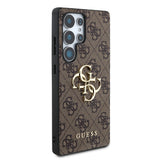 Galaxy S25 Ultra Kılıf Guess PU Deri 4G Desenli Metal Büyük 4G ve Yazı Logolu Kapak Kahverengi