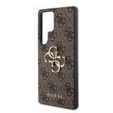 Galaxy S25 Ultra Kılıf Guess PU Deri 4G Desenli Metal Büyük 4G ve Yazı Logolu Kapak Kahverengi