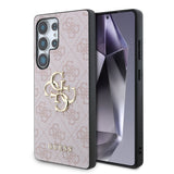 Galaxy S25 Ultra Kılıf Guess PU Deri 4G Desenli Metal Büyük 4G ve Yazı Logolu Kapak Pembe