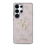 Galaxy S25 Ultra Kılıf Guess PU Deri 4G Desenli Metal Büyük 4G ve Yazı Logolu Kapak Pembe