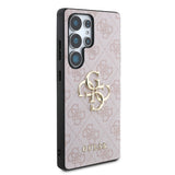 Galaxy S25 Ultra Kılıf Guess PU Deri 4G Desenli Metal Büyük 4G ve Yazı Logolu Kapak Pembe