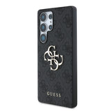 Galaxy S25 Ultra Kılıf Guess PU Deri 4G Desenli Metal Büyük 4G ve Yazı Logolu Kapak Siyah