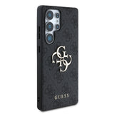 Galaxy S25 Ultra Kılıf Guess PU Deri 4G Desenli Metal Büyük 4G ve Yazı Logolu Kapak Siyah