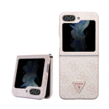 Galaxy Z Flip 5 Kılıf Guess PU Deri Taşlı Üçgen Logolu 4G Desenli Strass Kapak Pembe
