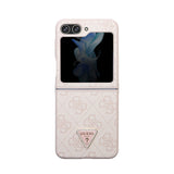 Galaxy Z Flip 5 Kılıf Guess PU Deri Taşlı Üçgen Logolu 4G Desenli Strass Kapak Pembe