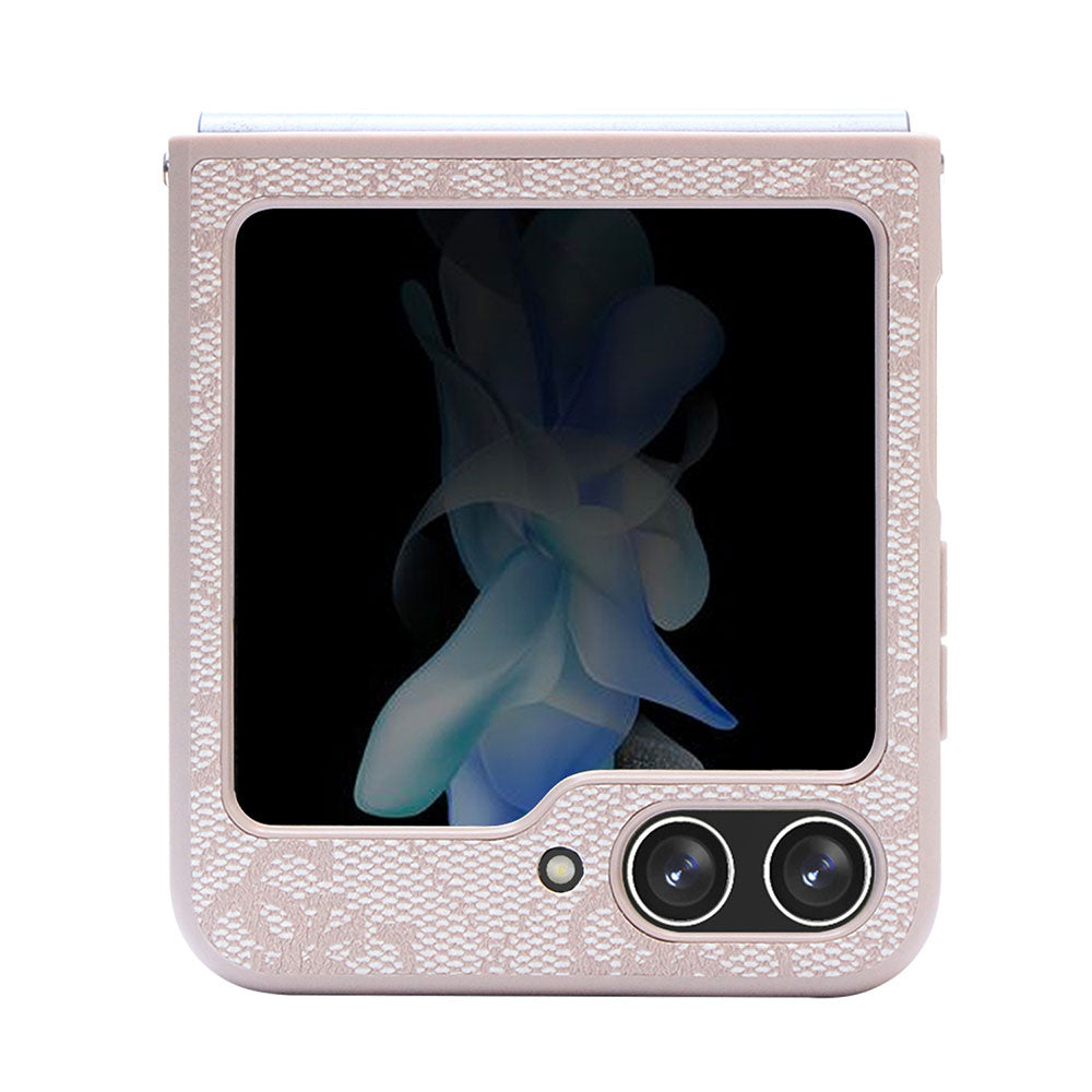 Galaxy Z Flip 5 Kılıf Guess PU Deri Taşlı Üçgen Logolu 4G Desenli Strass Kapak Pembe