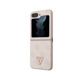 Galaxy Z Flip 5 Kılıf Guess PU Deri Taşlı Üçgen Logolu 4G Desenli Strass Kapak Pembe