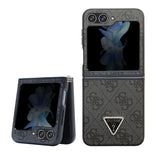 Galaxy Z Flip 5 Kılıf Guess PU Deri Taşlı Üçgen Logolu 4G Desenli Strass Kapak Siyah