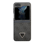 Galaxy Z Flip 5 Kılıf Guess PU Deri Taşlı Üçgen Logolu 4G Desenli Strass Kapak Siyah