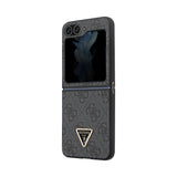 Galaxy Z Flip 5 Kılıf Guess PU Deri Taşlı Üçgen Logolu 4G Desenli Strass Kapak Siyah