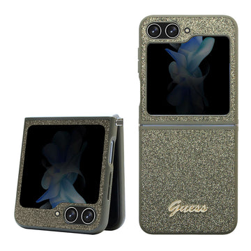 Galaxy Z Flip 5 Kılıf Guess Yazı Logolu Glitter Flakes Kapak Haki