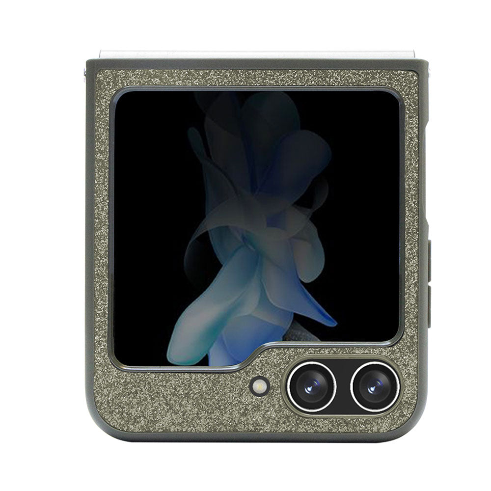 Galaxy Z Flip 5 Kılıf Guess Yazı Logolu Glitter Flakes Kapak Haki