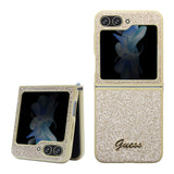 Galaxy Z Flip 5 Kılıf Guess Yazı Logolu Glitter Script Kapak Gold