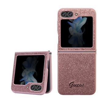 Galaxy Z Flip 5 Kılıf Guess Yazı Logolu Glitter Script Kapak Pembe