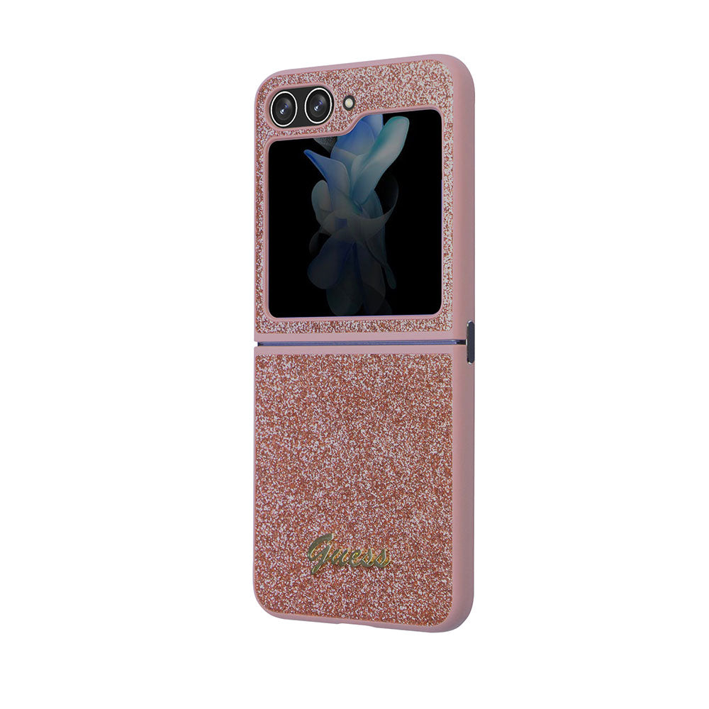 Galaxy Z Flip 5 Kılıf Guess Yazı Logolu Glitter Script Kapak Pembe