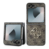 Galaxy Z Flip 6 Kılıf Guess Deri 4G Metal Logolu Kapak Kahverengi