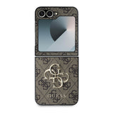 Galaxy Z Flip 6 Kılıf Guess Deri 4G Metal Logolu Kapak Kahverengi