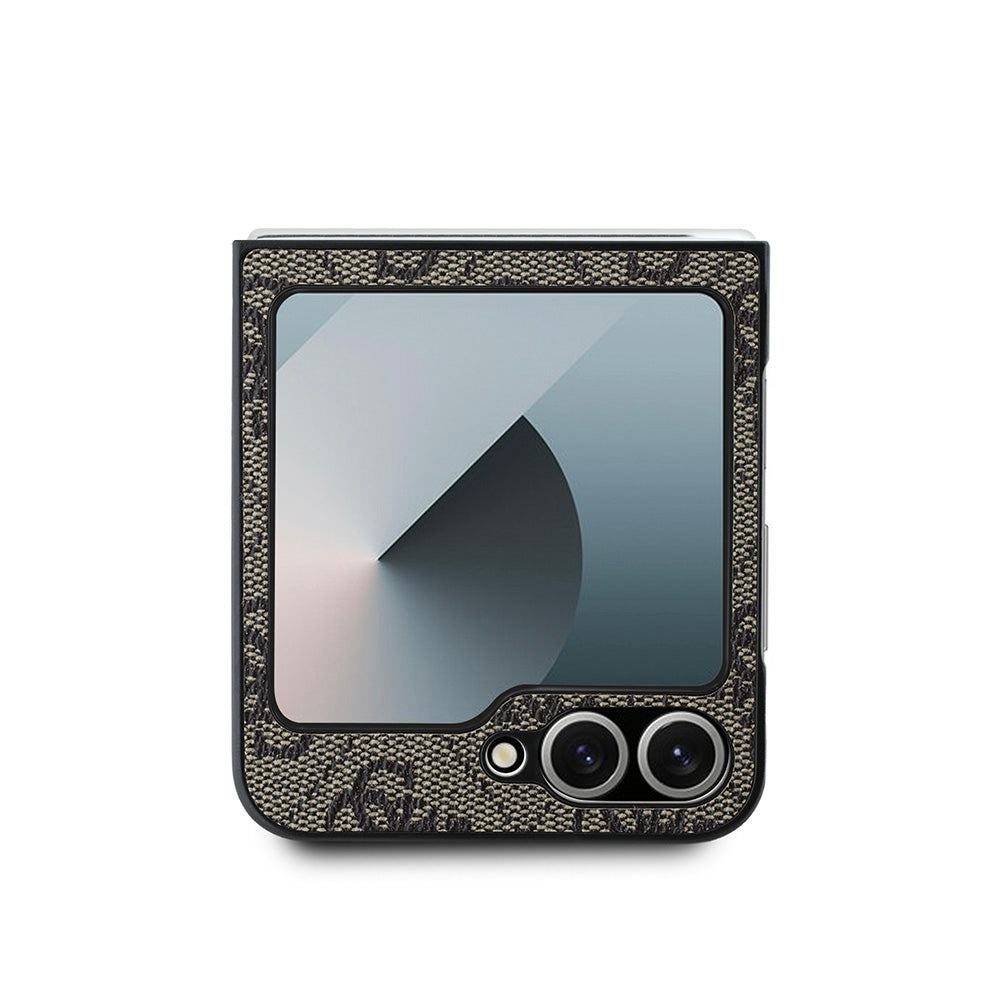 Galaxy Z Flip 6 Kılıf Guess Deri 4G Metal Logolu Kapak Kahverengi