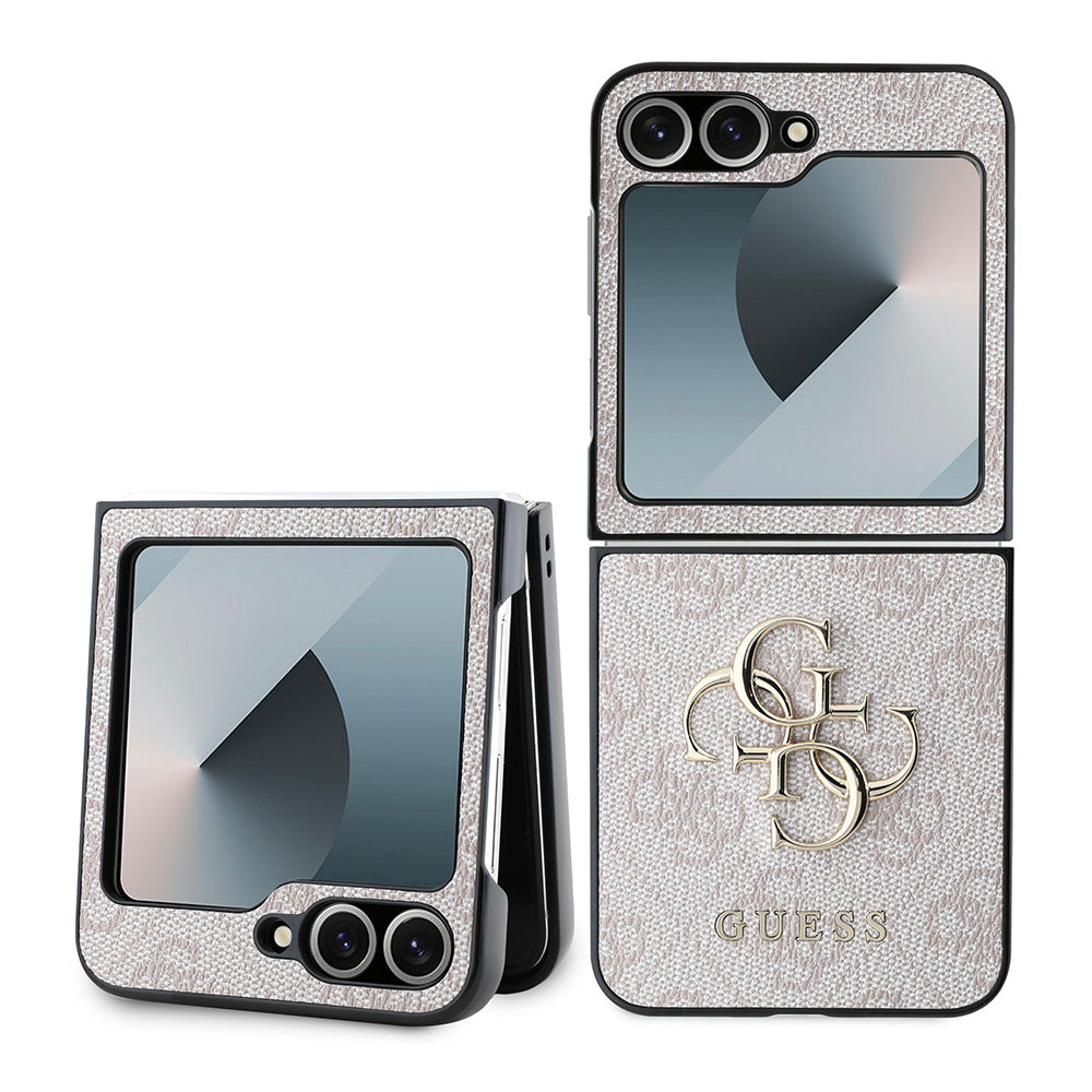 Galaxy Z Flip 6 Kılıf Guess Deri 4G Metal Logolu Kapak Pembe