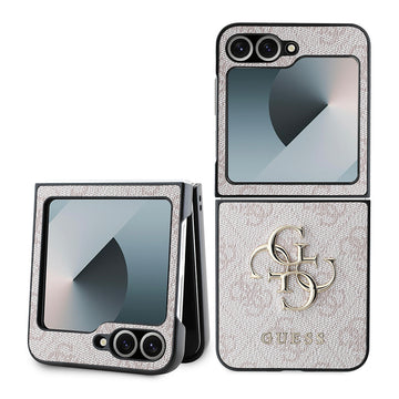 Galaxy Z Flip 6 Kılıf Guess Deri 4G Metal Logolu Kapak Pembe