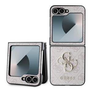 Galaxy Z Flip 6 Kılıf Guess Deri 4G Metal Logolu Kapak Pembe