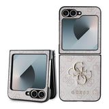 Galaxy Z Flip 6 Kılıf Guess Deri 4G Metal Logolu Kapak Pembe