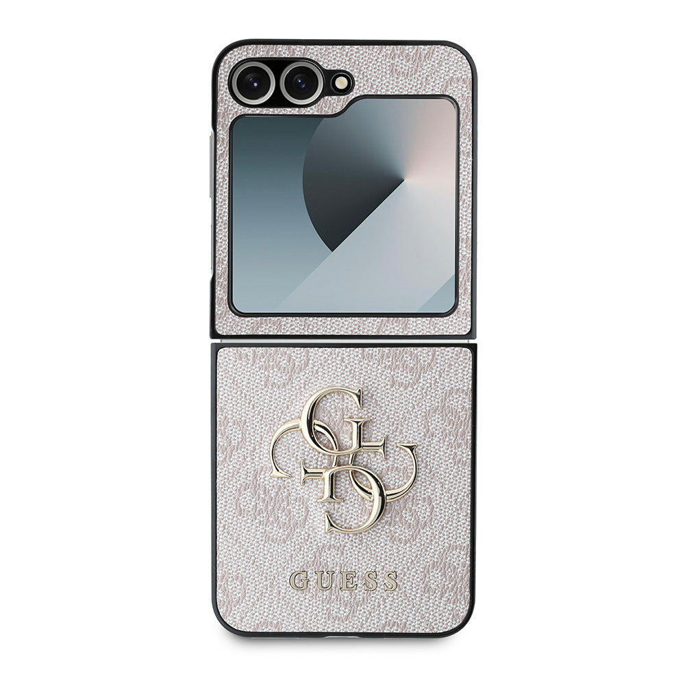 Galaxy Z Flip 6 Kılıf Guess Deri 4G Metal Logolu Kapak Pembe