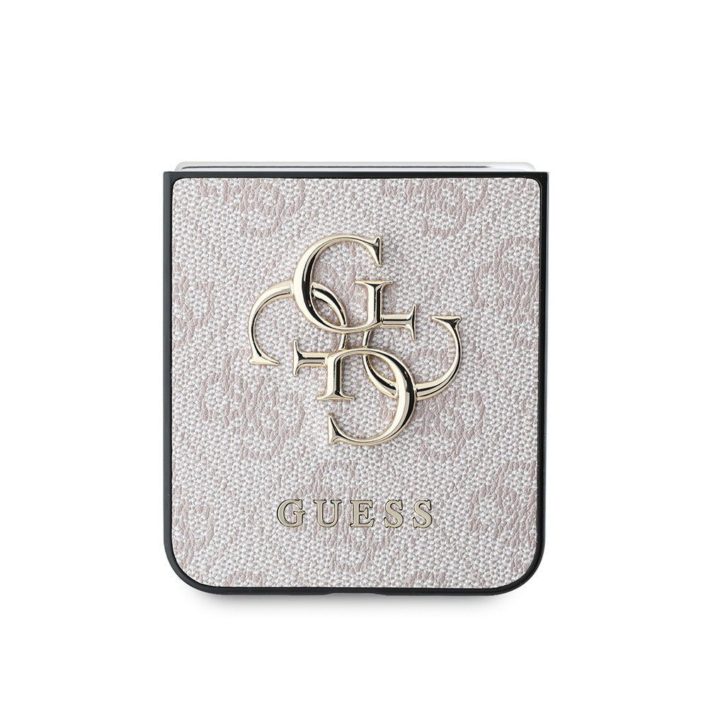 Galaxy Z Flip 6 Kılıf Guess Deri 4G Metal Logolu Kapak Pembe