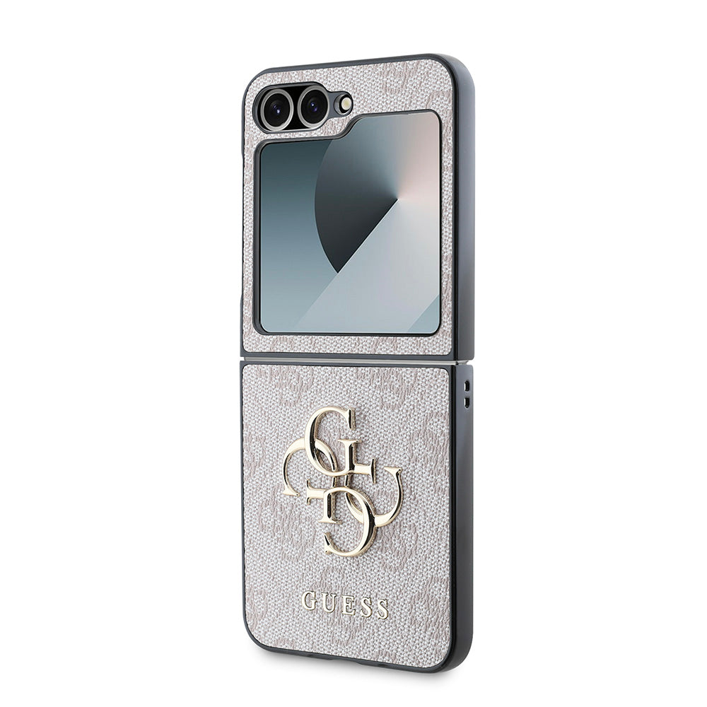 Galaxy Z Flip 6 Kılıf Guess Deri 4G Metal Logolu Kapak Pembe