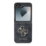 Galaxy Z Flip 6 Kılıf Guess Deri 4G Metal Logolu Kapak Siyah
