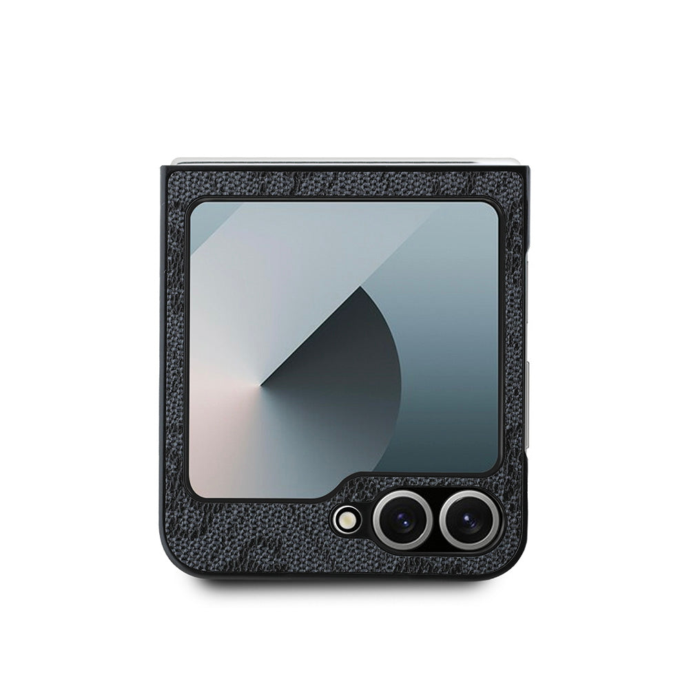 Galaxy Z Flip 6 Kılıf Guess Deri 4G Metal Logolu Kapak Siyah