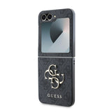 Galaxy Z Flip 6 Kılıf Guess Deri 4G Metal Logolu Kapak Siyah