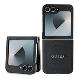 Galaxy Z Flip 6 Kılıf Guess Magsafe Uyumlu Saffiano Metal Logolu Kapak Siyah